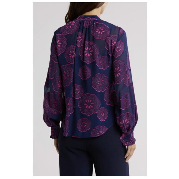 Trina Turk Women's St Marks Silk Blend Button-Up Blouse Size XL Blue/PInk NWT - Picture 2 of 16